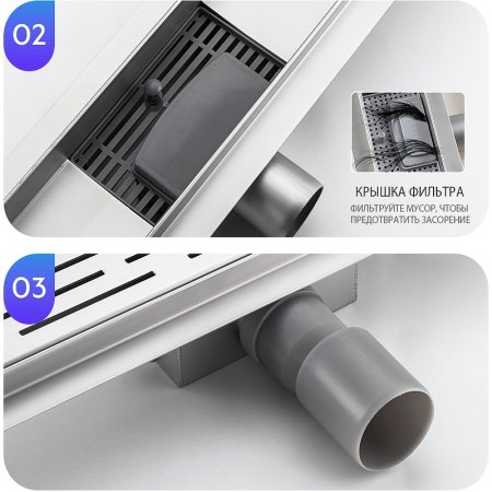 Душевой лоток Gappo G87007-3 с решеткой Нержавеющая сталь 