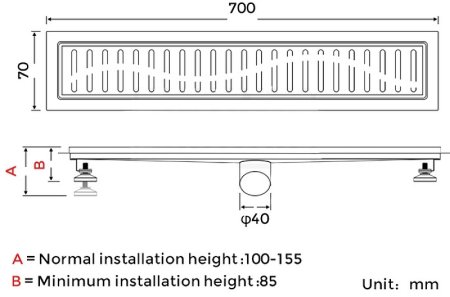 Душевой лоток Gappo G87007-3 с решеткой Нержавеющая сталь 