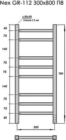 Электрический полотенцесушитель Grois Nex GR-112 30/80 П8 9016 U Белый матовый 