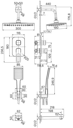 Душевая система с тропическим душем, ручным душем и изливом IDDIS Slide (SLIBL03i68) 