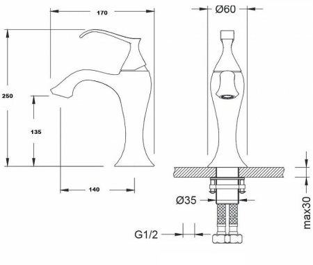 Смеситель для раковины Bronze de Luxe Pure A9143 Хром 