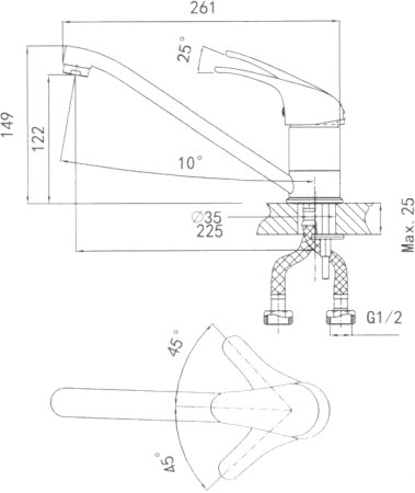 Смеситель для кухонной мойки Granula GR-1023 эспрессо 