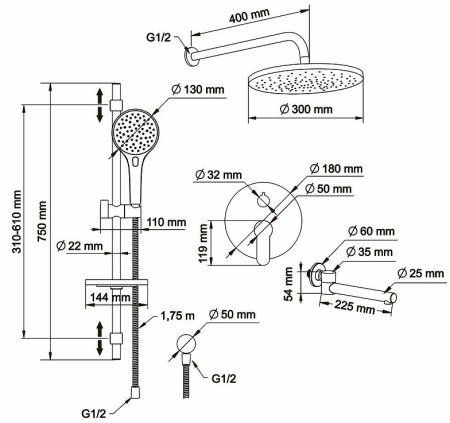 Душевая система Swedbe Platta 5542 Хром 
