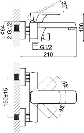 Смеситель D&K Berlin Technische DA1433225 для ванны с душем, черный 