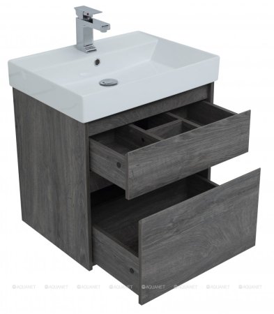 Тумба с раковиной Aquanet Nova Lite 60 дуб рошелье (2 ящика) 
