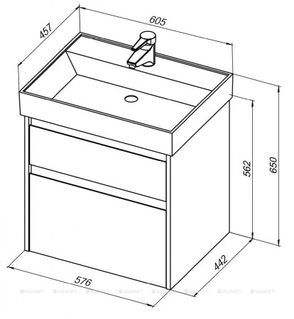 Тумба с раковиной Aquanet Nova Lite 60 дуб рошелье (2 ящика) 