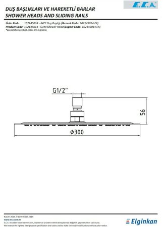 Верхний душ E.C.A. Slim 102145014EX Хром 