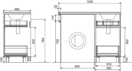Тумба с раковиной Эстет Dallas Luxe 120 напольный 2 ящика, (правый) 