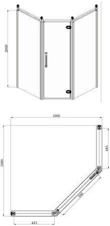 Душевой уголок Azario Ontario 100х100 R AZ-NBB3231 1000 GOLD профиль Золото стекло прозрачное 