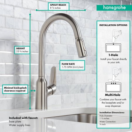 Смеситель Hansgrohe Focus M42 71800800 для кухонной мойки, сталь 