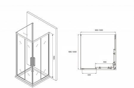 Душевой уголок Abber Schwarzer Diamant 100х100 AG02100BH-S100B профиль Черный стекло прозрачное 