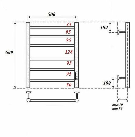 Электрический полотенцесушитель Point Аврора PN10856 П6 500x600 диммер справа Хром 