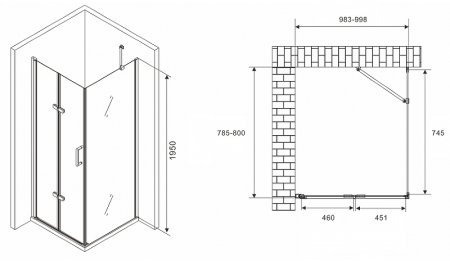 Душевой уголок Abber Zart 100x80 AG08100P-S81 профиль Хром стекло прозрачное 