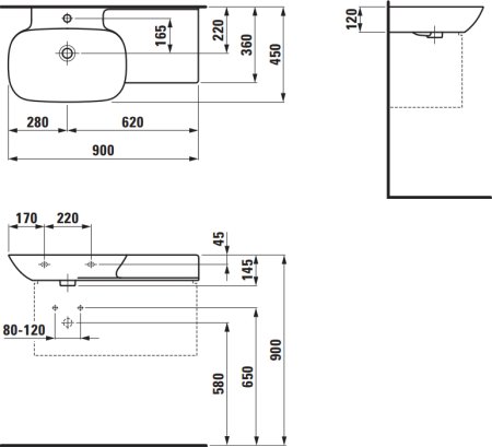 Раковина Laufen Ino 8.1330.2.000.104.1 90 см, полочка справа 