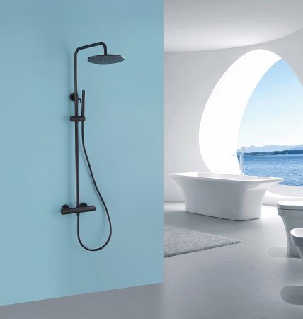 Душевая система Abber Wasser Kreis AF8160B с термостатом Черная матовая 