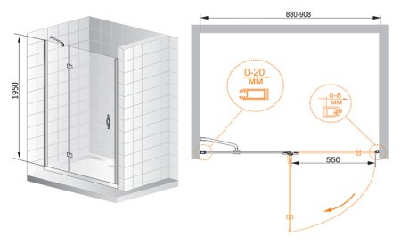 Душевая дверь в нишу Cezares Bergamo B12 90 C Cr L 