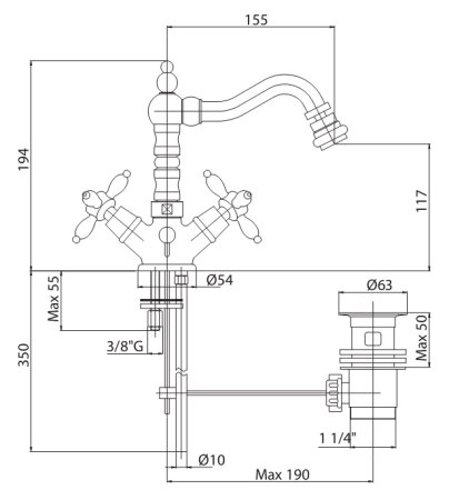 Смеситель Cezares Nostalgia NOSTALGIA-BS2-01 для биде 