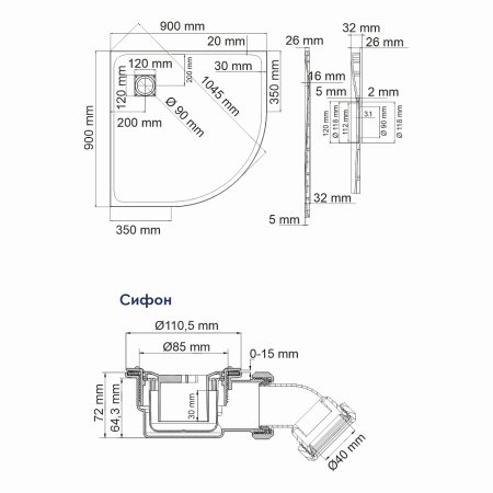 Поддон для душа WasserKRAFT Elbe 74T01 90x90 