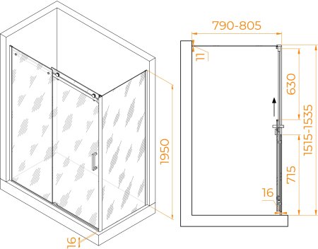 Душевой уголок RGW TO-44-1B (TO-14B + Z-060-2B) 1500x800 