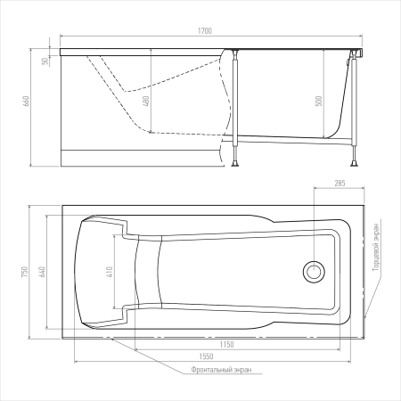 Акриловая ванна TIMO  HELLA 1700*750*630 (HELLA1775) 