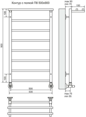 Водяной полотенцесушитель Terminus Контур П8 500х900 4660059582498 Хром 