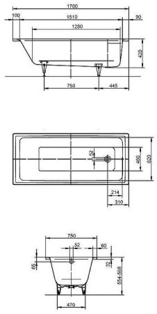 Стальная ванна Kaldewei Puro 652 170x75 256200013001 с покрытием Easy-clean 