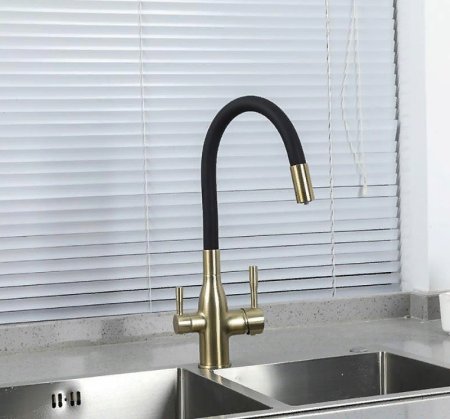 Смеситель для кухни Frap H69 F4396-3 Сатин золотой Черный 