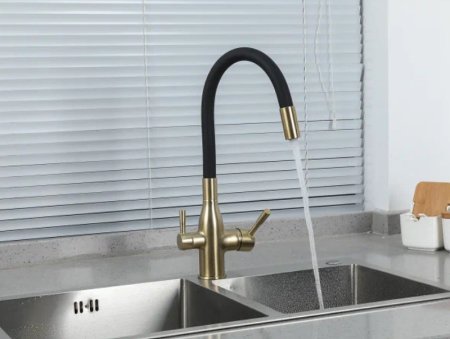 Смеситель для кухни Frap H69 F4396-3 Сатин золотой Черный 