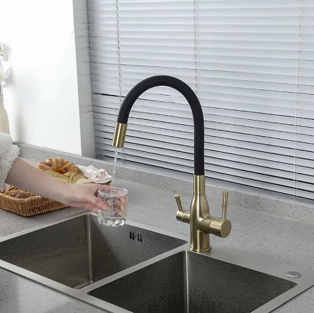 Смеситель для кухни Frap H69 F4396-3 Сатин золотой Черный 