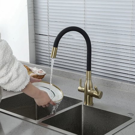 Смеситель для кухни Frap H69 F4396-3 Сатин золотой Черный 