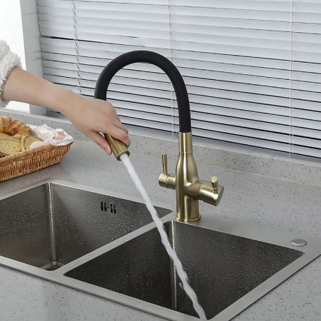 Смеситель для кухни Frap H69 F4396-3 Сатин золотой Черный 