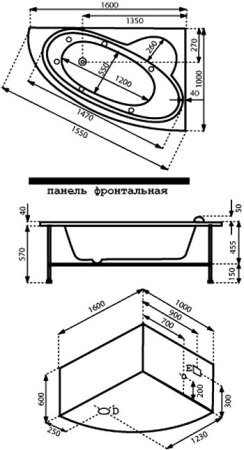 Акриловая ванна Bas Сагра 160x100 см R с гидромассажем 