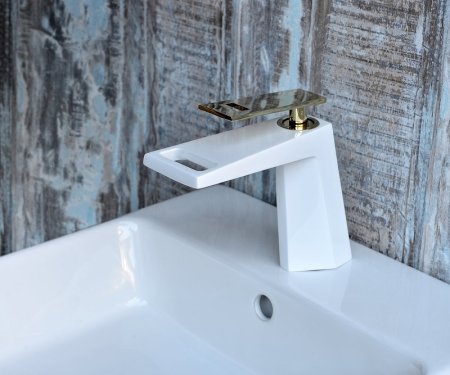 Смеситель для раковины Bronze de Luxe Quadro A919W Белый Золото 