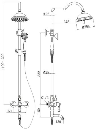 Душевая система Bronze de Luxe Tiffany 1919BR Бронза 