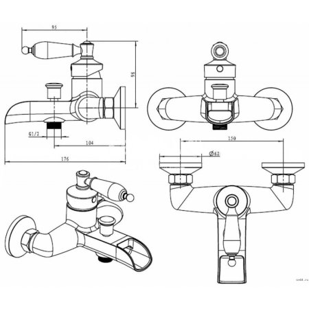 Смеситель для ванной Boheme Vogue 213 Золото 