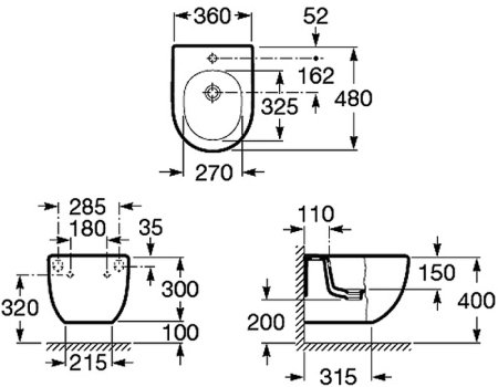 Биде Roca Meridian 357246000 подвесное Белое 