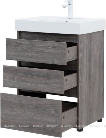 Тумба с раковиной Aquanet Nova Lite 60 дуб рошелье (3 ящика) 