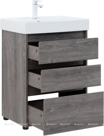 Тумба с раковиной Aquanet Nova Lite 60 дуб рошелье (3 ящика) 