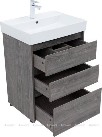 Тумба с раковиной Aquanet Nova Lite 60 дуб рошелье (3 ящика) 