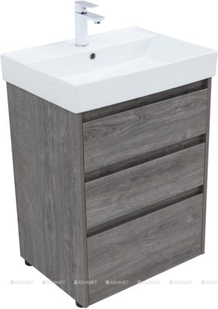 Тумба с раковиной Aquanet Nova Lite 60 дуб рошелье (3 ящика) 
