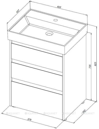 Тумба с раковиной Aquanet Nova Lite 60 дуб рошелье (3 ящика) 