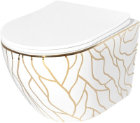 Унитаз подвесной REA Carlo Mini Flat REA-C8767 белый / золото