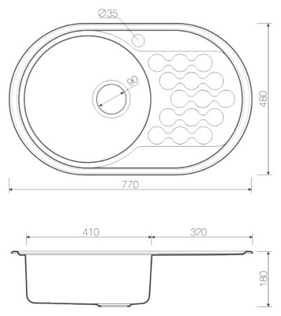 Мойка кухонная Omoikiri Kasumigaura 77-1-L нержавеющая сталь 