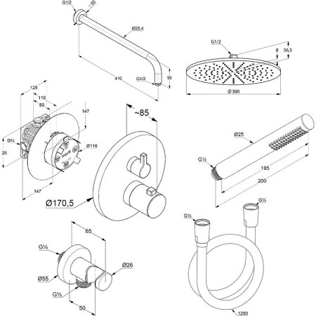 Душевая система Kludi Nova Fonte 208313915 с термостатом Черная матовая 