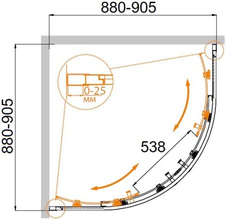 Душевой уголок Cezares Molveno R 2 90 C Cr IV стекло прозрачное 