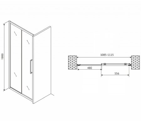 Душевая дверь Abber Schwarzer Diamant 110 AG30110MH профиль Хром стекло матовое 