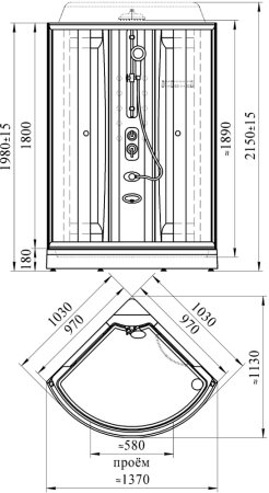 Душевая кабина Radomir Паола 2 без г/м стекло прозрачное 