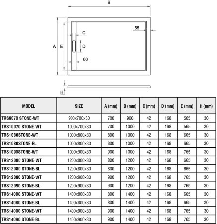 Душевой поддон из искусственного камня WeltWasser WW TRS 12090 STONE-BL 120x90 10000004382 Черный 