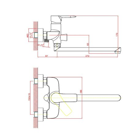 Смеситель однорычажный для ванны длинный излив 30F HAIBA CRON CN20095 