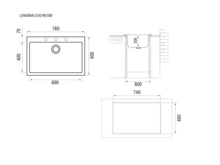 Мойка для кухни каменная Longran Cube CUG 76х50 Марон 